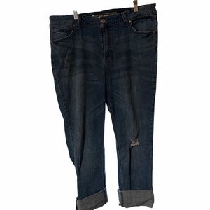 Seven7 Women's Distressed Dark Blue Boyfriend Jeans